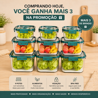 Kit Pote Hermético Vidro - Promoção Compre 6 Leve 9 Somente Hoje!