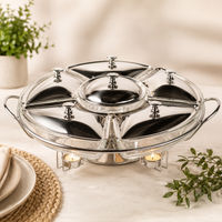 Rechaud Giratório Com 6 Compartimentos Aço Inox E Vidro