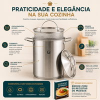 Panela Alta Inox com Cesta 4,5L — Cozinhe e Escorra com Mais Praticidade