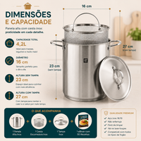 Panela Alta Inox com Cesta 4,5L — Cozinhe e Escorra com Mais Praticidade