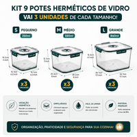 Kit 9 Potes Herméticos de Vidro — Geladeira Organizada e Alimentos Frescos por Mais Tempo