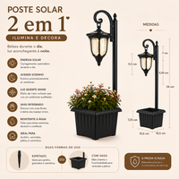 LumiGarden™ Poste Solar 2 em 1 com Vaso Decorativo | COMPRE 1 E LEVE 2