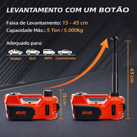 Macaco Hidráulico Elétrico 3 em 1 5Ton 12V com Inflador de Pneus, Lanterna LED e Martelo de Segurança 🚗⚡