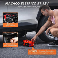 Macaco Hidráulico Elétrico 3 em 1 5Ton 12V com Inflador de Pneus, Lanterna LED e Martelo de Segurança 🚗⚡
