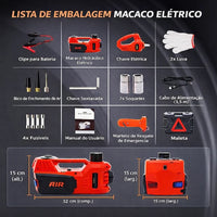 Macaco Hidráulico Elétrico 3 em 1 5Ton 12V com Inflador de Pneus, Lanterna LED e Martelo de Segurança 🚗⚡