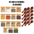 OrganizaGourmet™: Kit 15 Potes de Vidro de 200ml para Temperos (Bandeja Organizadora) (15 Colheres) | FRETE GRÁTIS HOJE!