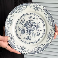 Conjunto de Pratos Retrô de Cerâmica Francesa com Rosas – Edição Limitada